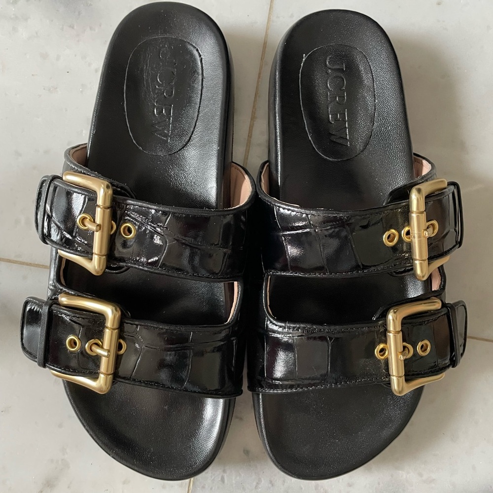 JCrew Marlow Sandals in Croc Embossed Leather Size 7